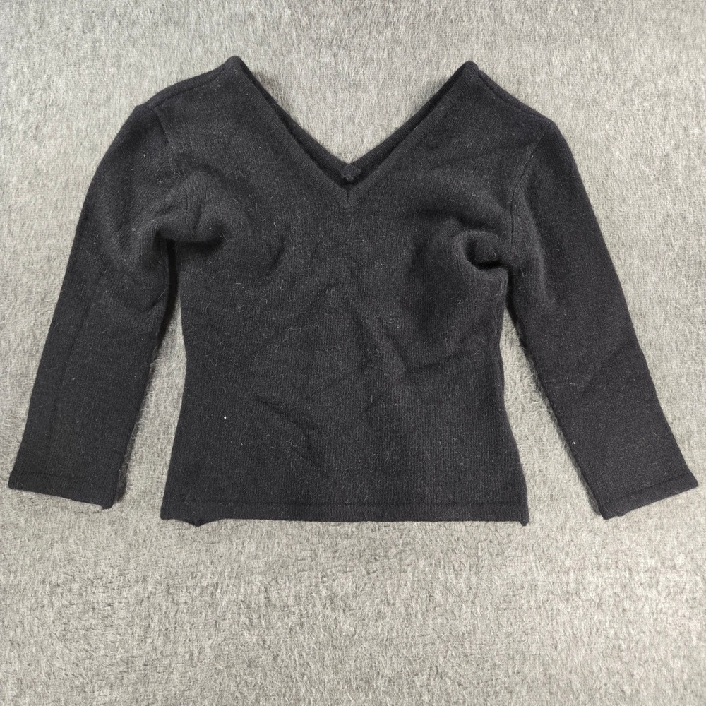 Vintage iDoll V-Neck Sweater Women M Black Angora Rabbit Hair Lambswool Y2K